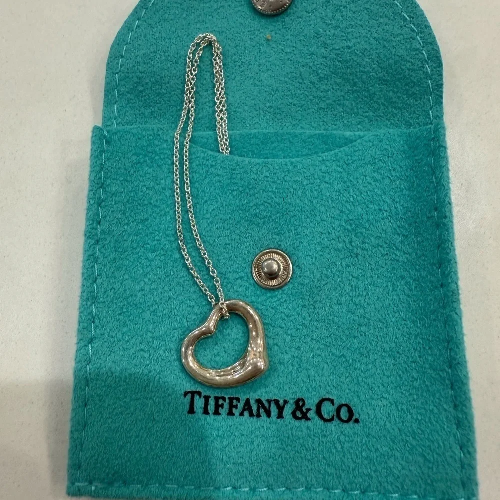 Tiffany Necklace Open Heart Elsa Peretti Sterling Silver .925 15mm heart 16in